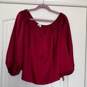 Love Burgundy Off-Shoulder Peasant Top - Size M